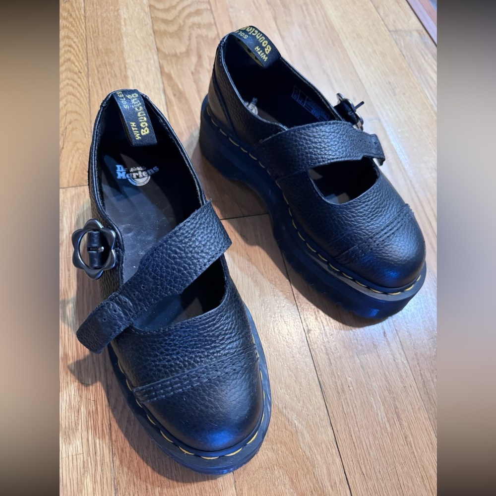 Dr Martens Addina Flower Black Mary Jane Platforms, US 7, EU 38, UK 5